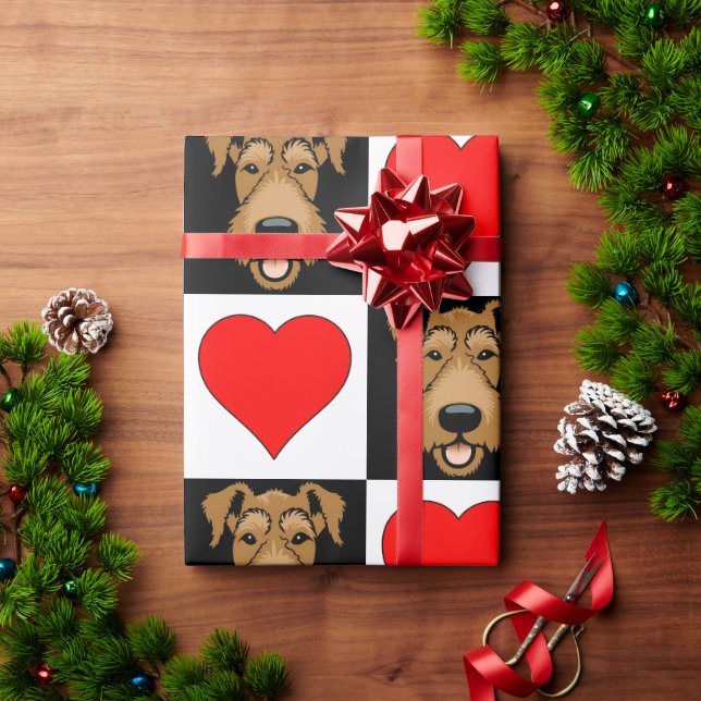 Airedale Terrier Heart Pattern Cute Dog Lover Gift Wrapping Paper (Holiday Gift)