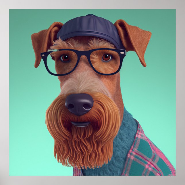 Airedale Terrier Hipster Dog Poster (Front)