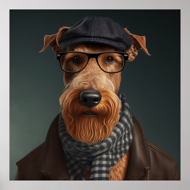 Airedale Terrier Hipster Dog Poster (Front)