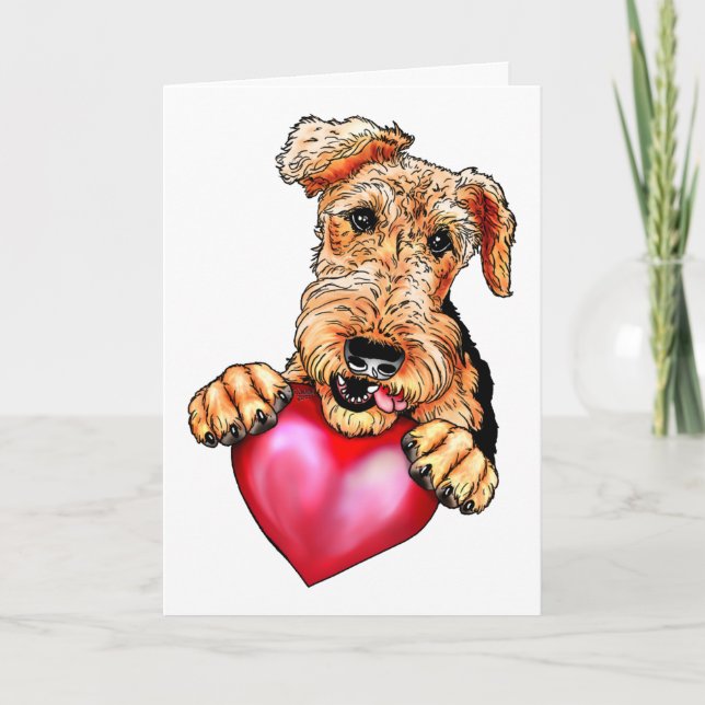 Airedale Terrier Holding Heart Card (Front)