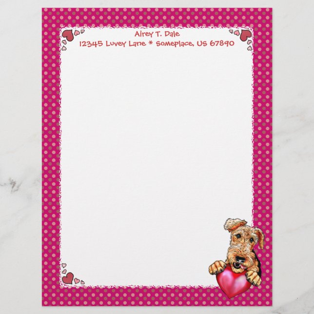 Airedale Terrier Holding Heart Letterhead Design (Front)
