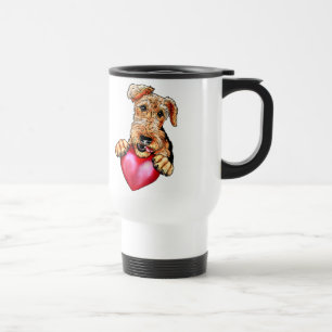 Airedale Terrier Holding Heart Travel Mug