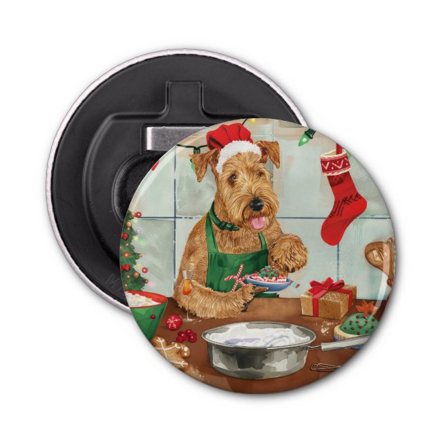 Airedale Terrier Holiday Baking: Festive Christmas Bottle Opener (Front)