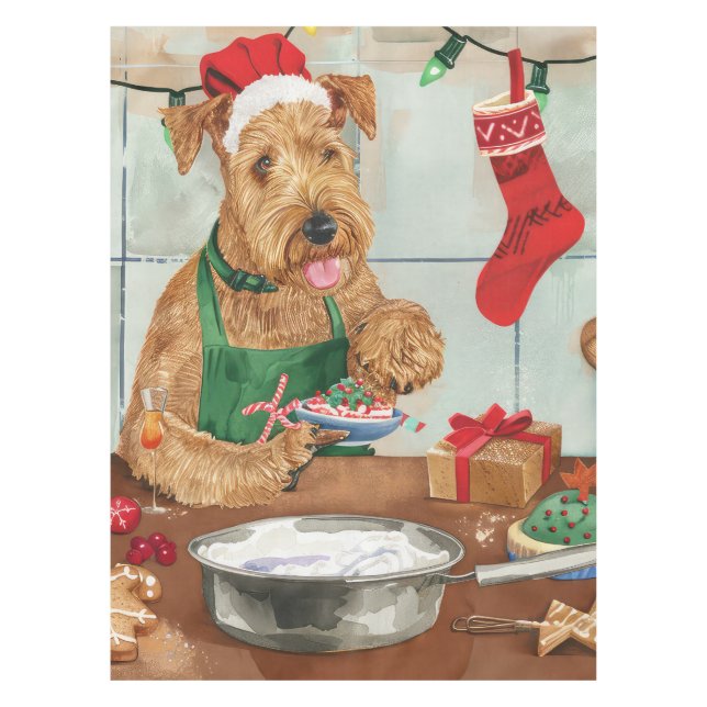 Airedale Terrier Holiday Baking: Festive Christmas Tablecloth (Front)