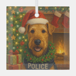 Airedale Terrier Holiday Glass Tree Decoration