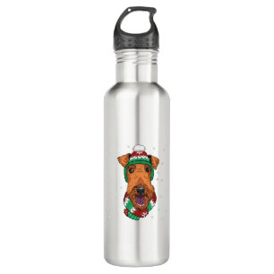 Airedale Terrier in christmas hat     710 Ml Water Bottle