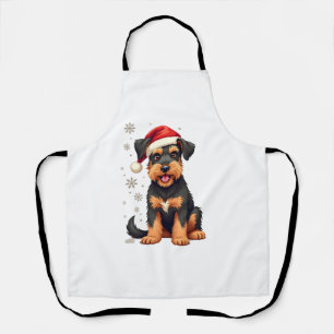 Airedale Terrier in christmas hat     Apron