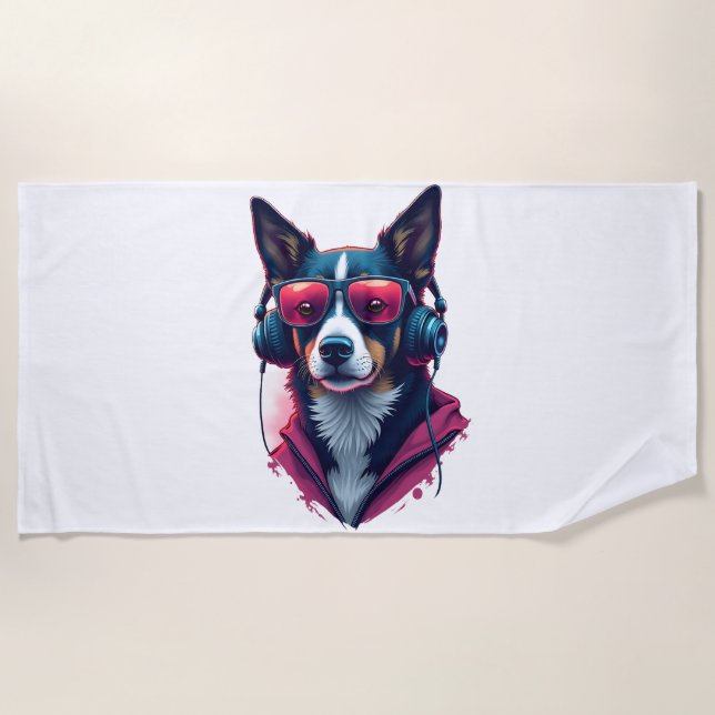 Airedale Terrier in christmas hat  Beach Towel (Front)