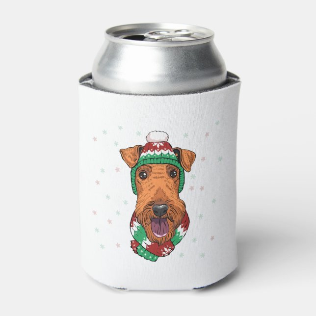 Airedale Terrier in christmas hat     Can Cooler (Can Front)