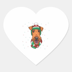 Airedale Terrier in christmas hat Heart Sticker
