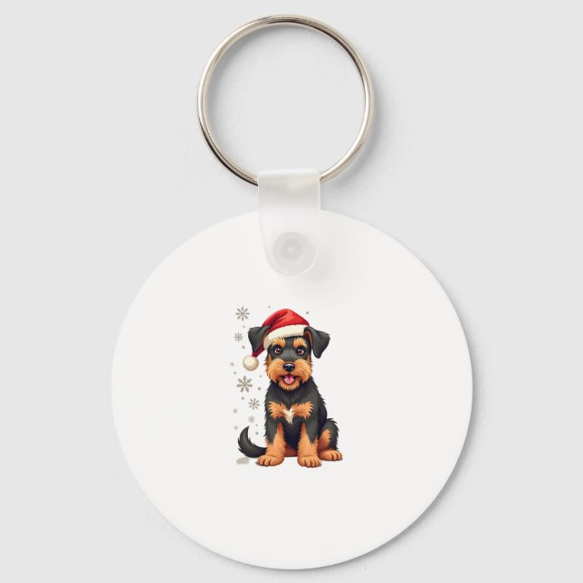 Airedale Terrier in christmas hat     Key Ring (Front)