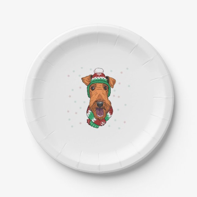 Airedale Terrier in christmas hat     Paper Plate (Front)