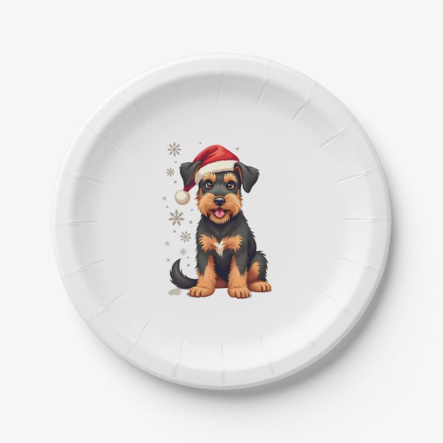 Airedale Terrier in christmas hat     Paper Plate (Front)