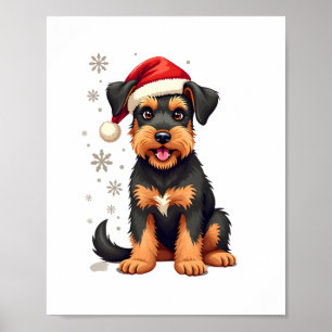 Airedale Terrier in christmas hat Poster