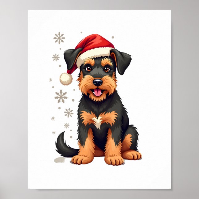 Airedale Terrier in christmas hat     Poster (Front)