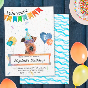 Airedale Terrier Lets Pawty Dog Birthday Party Invitation