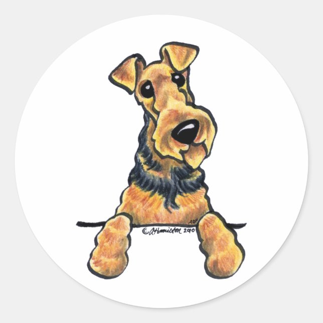 Airedale Terrier Line Art Classic Round Sticker (Front)