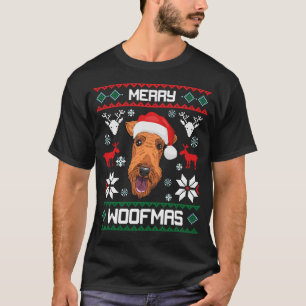 Airedale Terrier Merry Woofmas Funny Dog Christmas T-Shirt