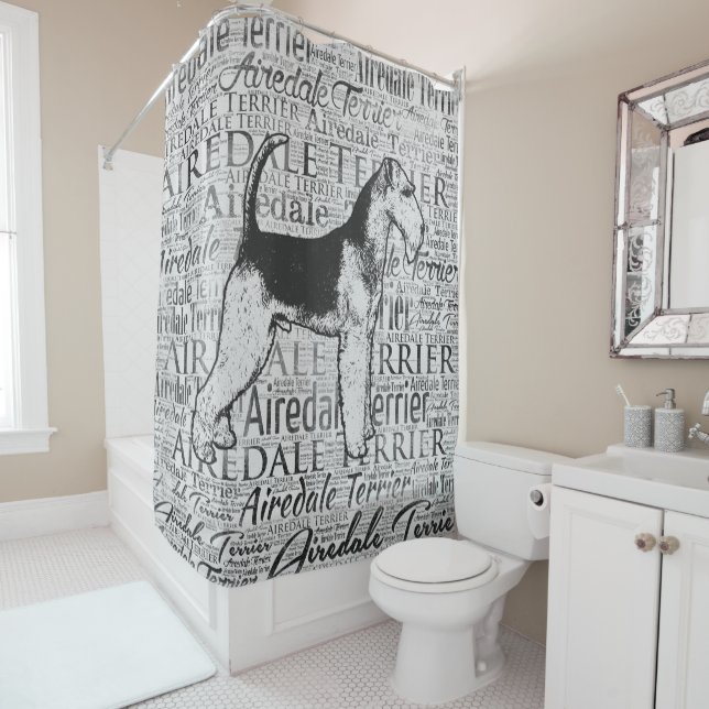 Airedale Terrier Monotone Word Art Ink Shower Curtain (In Situ)
