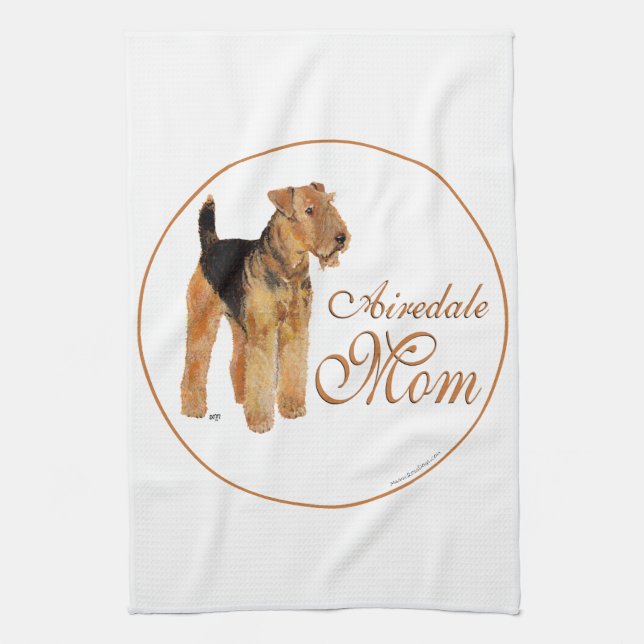 Airedale Terrier Mothers Day Tea Towel (Vertical)