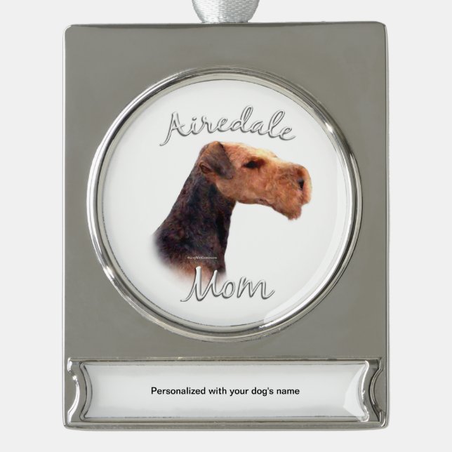 Airedale Terrier Mum 2 Silver Plated Banner Ornament (Front)