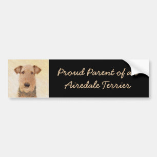 Airedale Terrier Painting - Cute Original Art Bumper Sticker