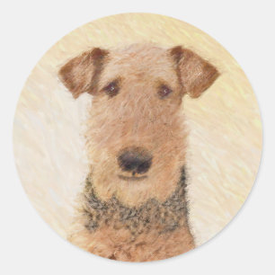 Airedale Terrier Painting - Cute Original Art Classic Round Sticker