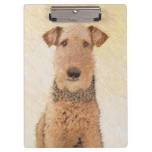 Airedale Terrier Painting - Cute Original Art Clipboard