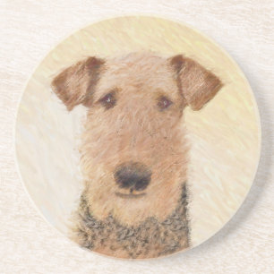 Airedale Terrier Painting - Cute Original Art Coaster