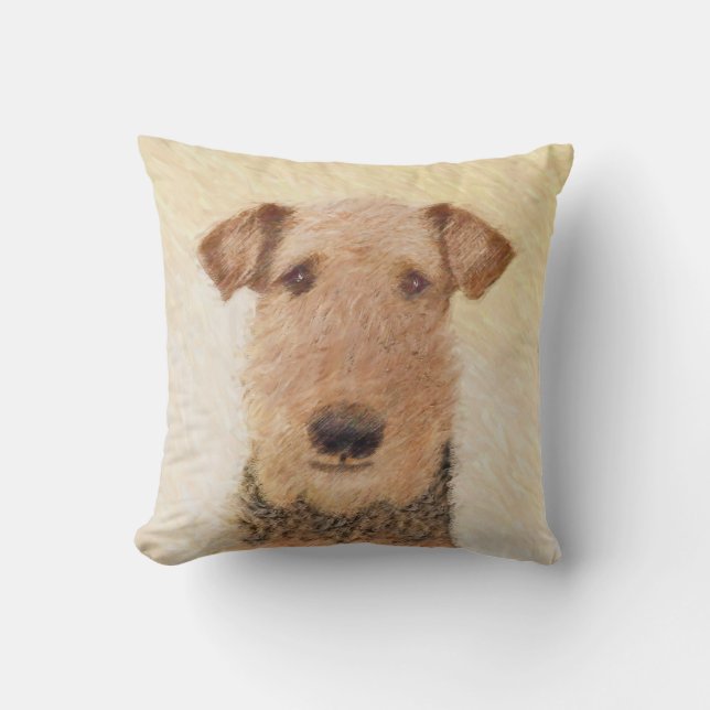 Airedale Terrier Painting - Cute Original Art Cushion (Front)