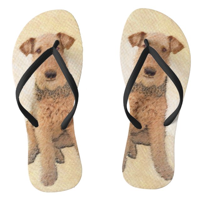 Airedale Terrier Painting - Cute Original Art Flip Flops (Footbed)
