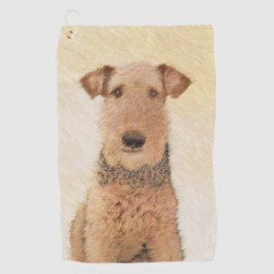 Airedale Terrier Painting - Cute Original Art Golf Towel