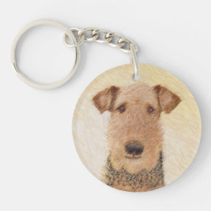 Airedale Terrier Painting - Cute Original Art Key Ring