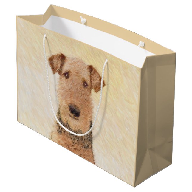 Airedale Terrier Painting - Cute Original Art Large Gift Bag (Back Angled)