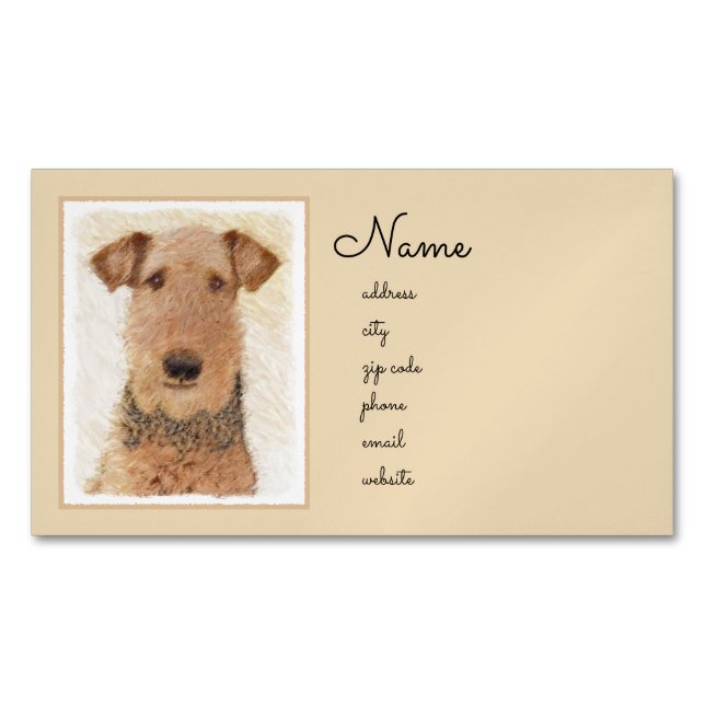 Airedale Terrier Painting - Cute Original Art Magnetic Business Card (Front)