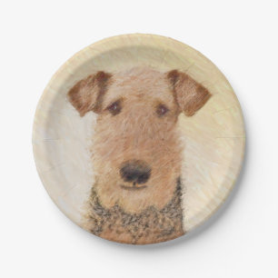 Airedale Terrier Painting - Cute Original Art Paper Plate