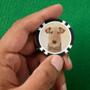 Airedale Terrier Painting - Cute Original Art Poker Chips