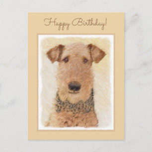 Airedale Terrier Painting - Cute Original Art Postcard