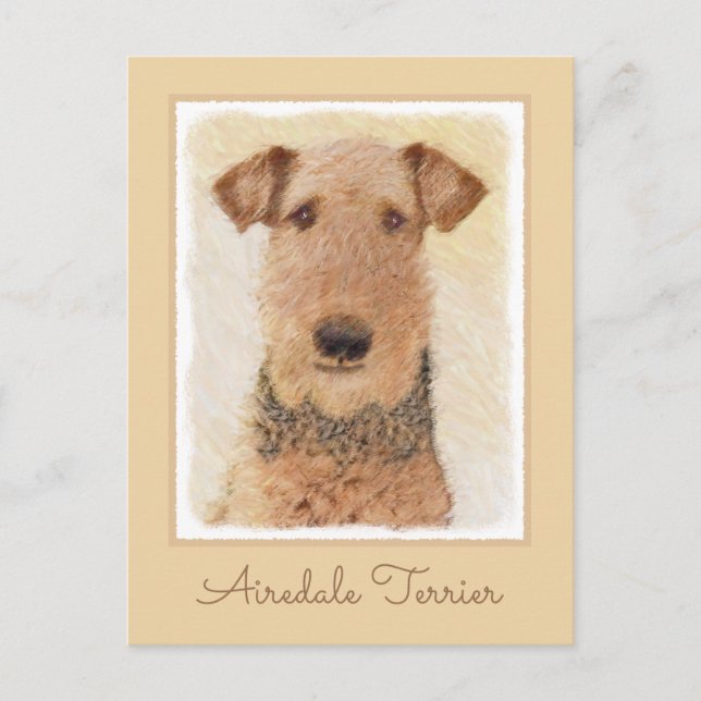 Airedale Terrier Painting - Cute Original Art Postcard (Front)