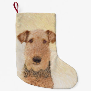 Airedale Terrier Painting - Cute Original Art Small Christmas Stocking
