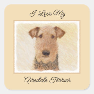 Airedale Terrier Painting - Cute Original Art Square Sticker