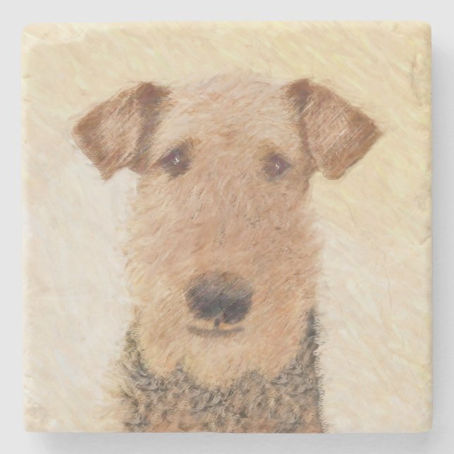 Airedale Terrier Painting - Cute Original Art Stone Coaster (Front)
