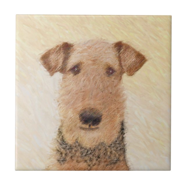 Airedale Terrier Painting - Cute Original Art Tile (Front)