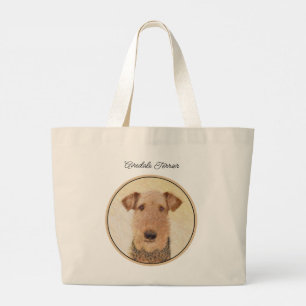 Airedale Terrier Painting Cute Original Dog Art Large Tote Bag