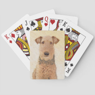 Airedale Terrier Painting - Cute Original Dog Art Playing Cards