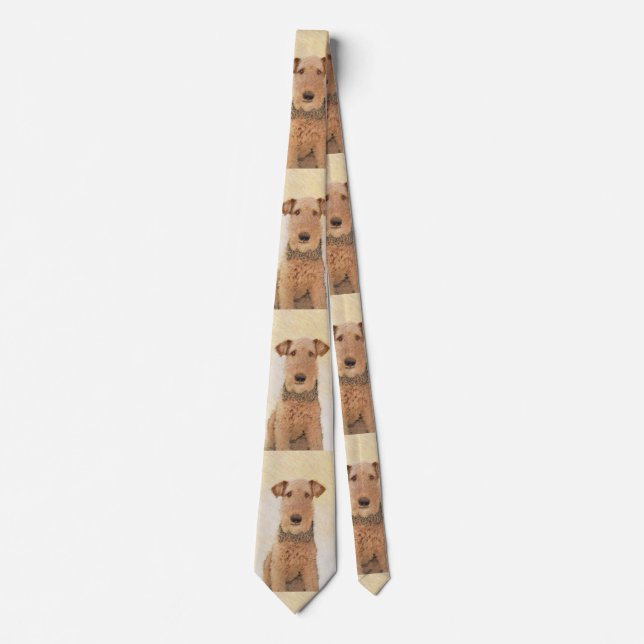 Airedale Terrier Painting - Cute Original Dog Art Tie (Front)