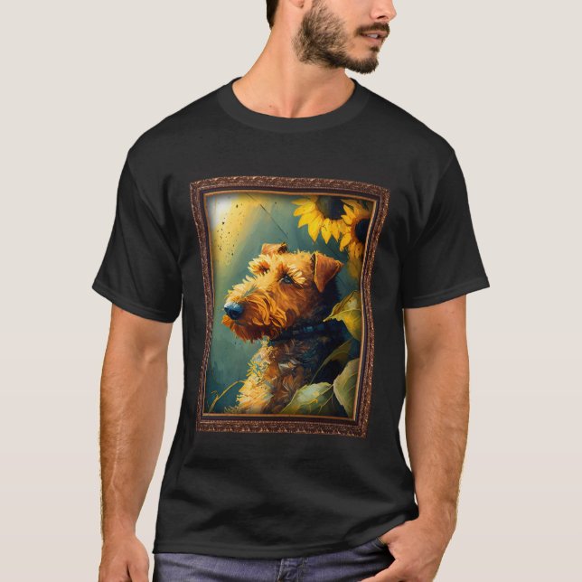 Airedale Terrier Painting Sunflower Flower Mom Wom T-Shirt (Front)