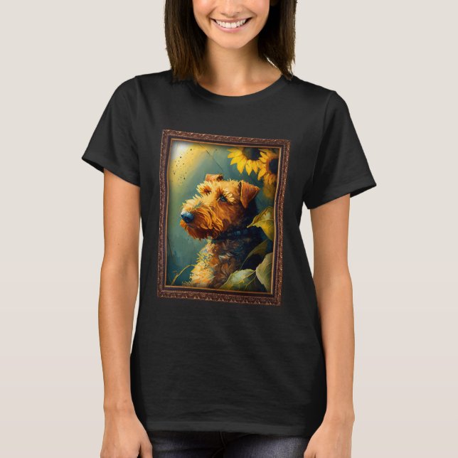 Airedale Terrier Painting Sunflower Flower Mom Wom T-Shirt (Front)