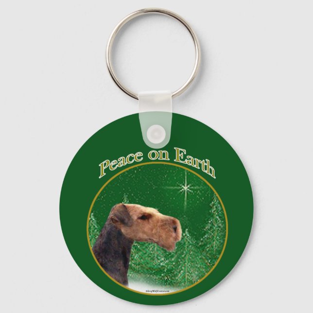 Airedale Terrier Peace Key Ring (Front)