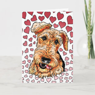 Airedale Terrier Pink Hearts Valentine's Day Holiday Card